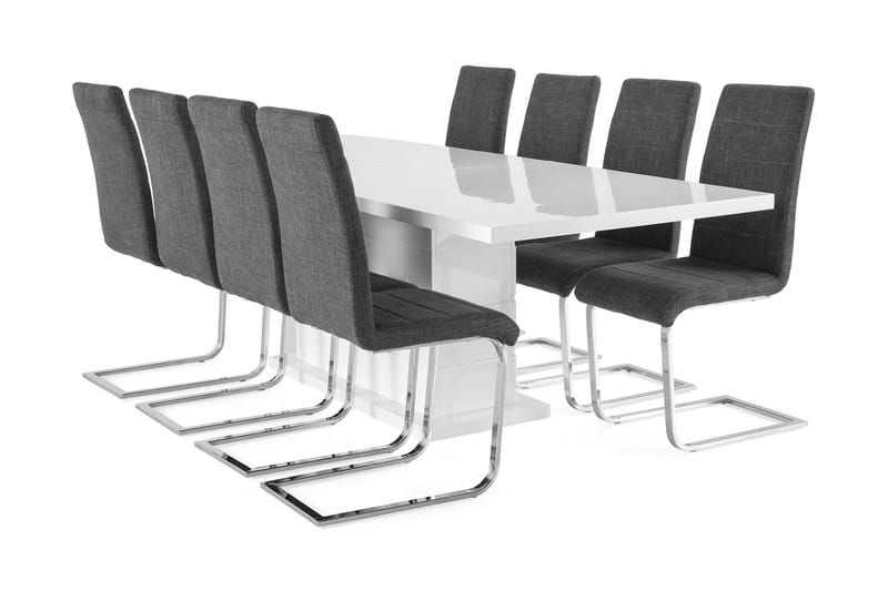 Ratliff Förlängningsbar Matgrupp 200 cm med 8 Cibus Stol - Vit/Grå/Krom - Möbler - Bord & matgrupper - Matgrupper