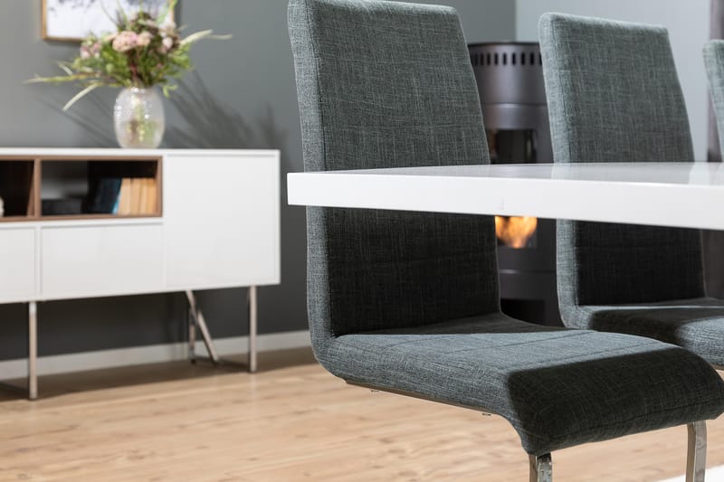 Ratliff Förlängningsbar Matgrupp 200 cm med 8 Cibus Stol - Vit/Grå/Krom - Möbler - Bord & matgrupper - Matgrupper