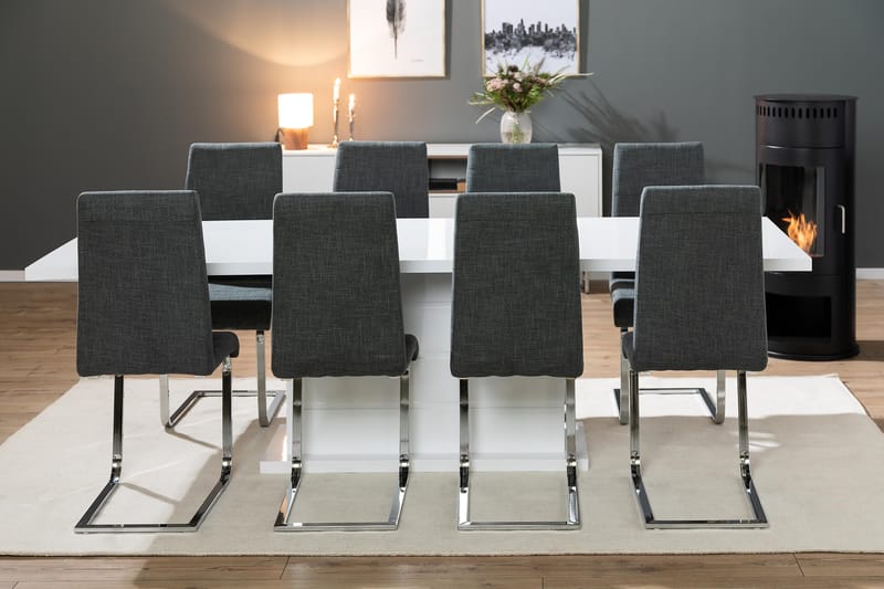 Ratliff Förlängningsbar Matgrupp 200 cm med 8 Cibus Stol - Vit/Grå/Krom - Möbler - Bord & matgrupper - Matgrupper