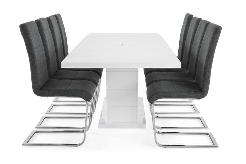 Ratliff Förlängningsbar Matgrupp 200 cm med 8 Cibus Stol - Vit/Grå/Krom - Möbler - Bord & matgrupper - Matgrupper