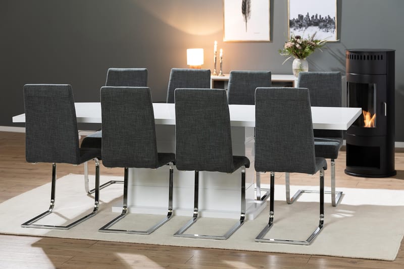 Ratliff Förlängningsbar Matgrupp 200 cm med 8 Cibus Stol - Vit/Grå/Krom - Möbler - Bord & matgrupper - Matgrupper
