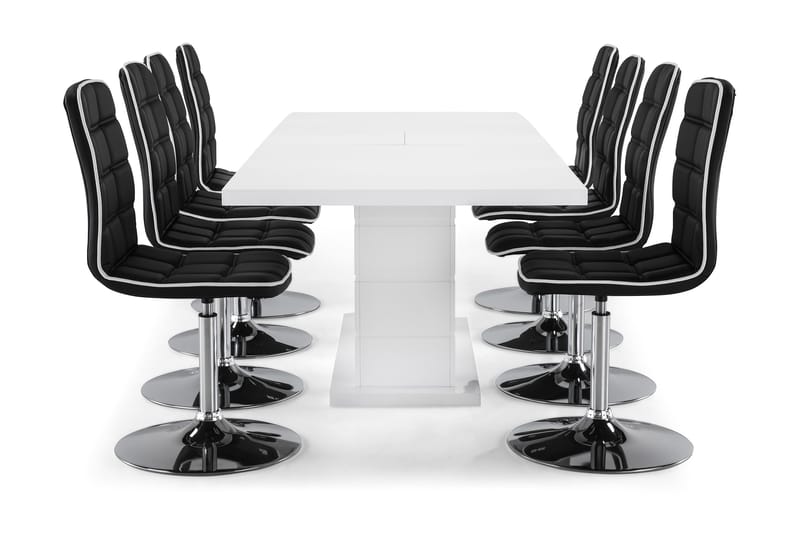 Ratliff Förlängningsbar Matgrupp 200 cm med 8 Frida Stol - Vit/Svart PU/Krom - Möbler - Bord & matgrupper - Matgrupper