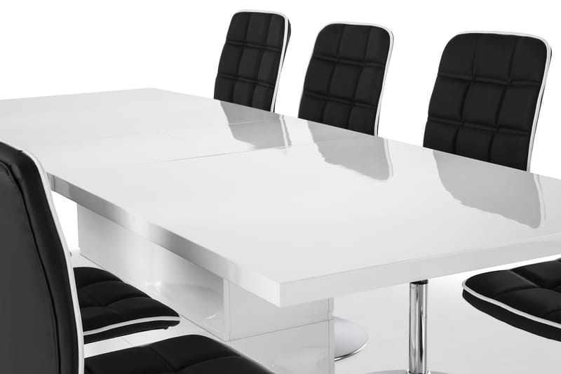 Ratliff Förlängningsbar Matgrupp 200 cm med 8 Frida Stol - Vit/Svart PU/Krom - Möbler - Bord & matgrupper - Matgrupper