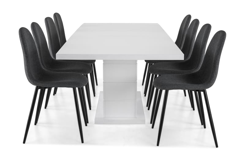 Ratliff Förlängningsbar Matgrupp 200 cm med 8 Nibe Stol - Vit/Grå/Svart - Möbler - Bord & matgrupper - Matgrupper