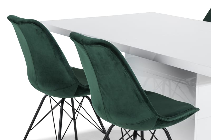 Ratliff Matgrupp 160 cm med 4 Shell Stol Sammet - Vit/Grön - Möbler - Bord & matgrupper - Matgrupper
