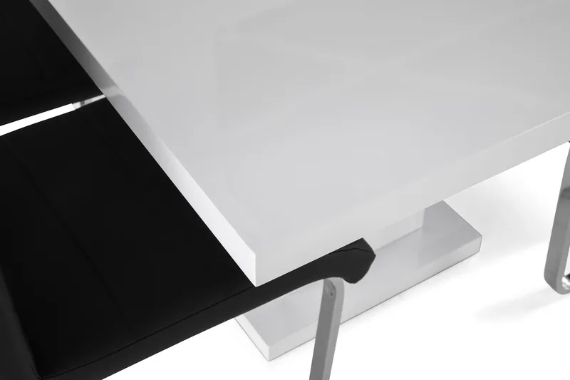 Ratliff Matgrupp 180 cm + 6 Stolar Förlängningsbart med illäggsskiva - Vit / Svart Pu / Krom - Möbler - Bord & matgrupper - Matgrupper