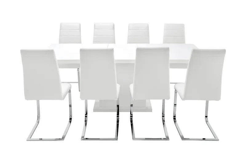 Ratliff Matgrupp 180 cm + 8 Sorado Stol - Vit/Krom - Möbler - Bord & matgrupper - Matgrupper