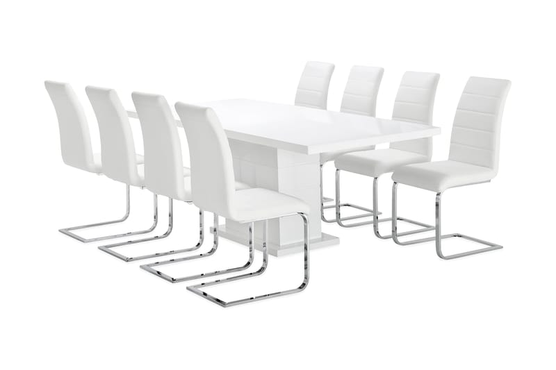 Ratliff Matgrupp 180 cm + 8 Sorado Stol - Vit/Krom - Möbler - Bord & matgrupper - Matgrupper