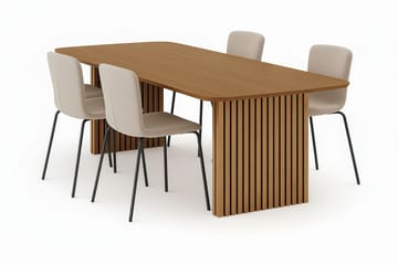 Richeto Matbord 240 cm med 4 Katy Matstolar - Naturlig finish / Greige Bouclé / Metallben Svart - Möbler - Bord & matgrupper - Matgrupper