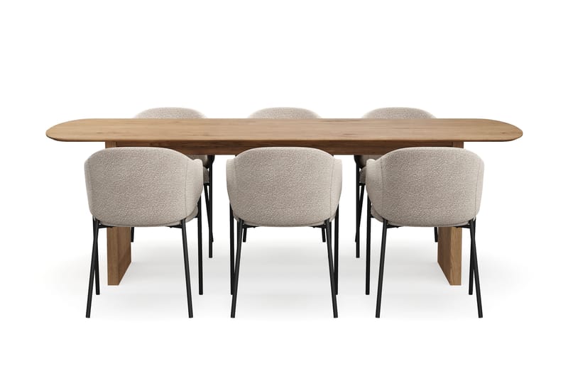 Richeto Matbord 240 cm med 6 Filip Matstolar - Naturlig finish / Taupe Bouclé - Möbler - Bord & matgrupper - Matgrupper