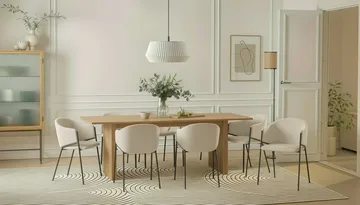 Richeto Matbord 240 cm med 8 Filip Matstolar - Naturlig finish / Vit Bouclé - Möbler - Bord & matgrupper - Matgrupper