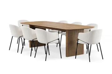 Richeto Matbord 240 cm med 8 Filip Matstolar - Naturlig finish / Vit Bouclé - Möbler - Bord & matgrupper - Matgrupper