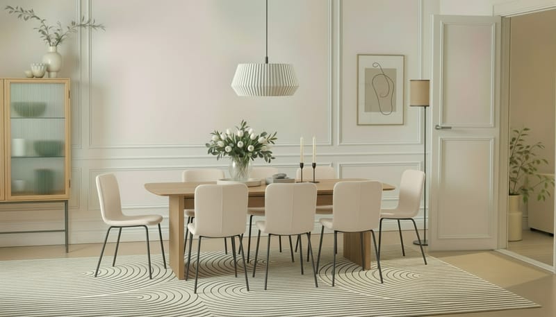 Richeto Matbord 240 cm med 8 Katy Matstolar - Naturlig finish / Vit Bouclé / Metallben Svart - Möbler - Bord & matgrupper - Matgrupper