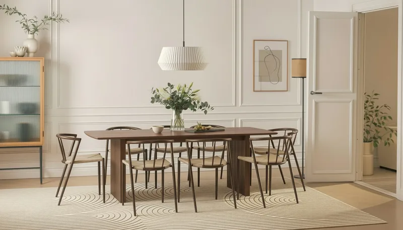 Richeto Matbord 240 cm med 8 Winston Matstolar - Rökt ek / Beige / Metallben Rökt ek - Möbler - Bord & matgrupper - Matgrupper