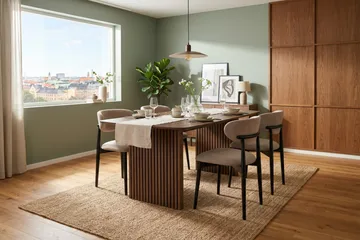 Richeto Matgrupp 180 cm Rökt ek med 4 Molly Matstolar - Rökt ek/Svart/Greige - Möbler - Bord & matgrupper - Matgrupper
