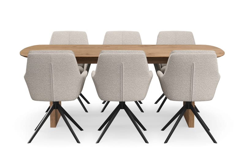 Richeto Matgrupp 210 cm med 6 Torsby Snurrstolar - Naturlig finish/Mörkbeige - Möbler - Bord & matgrupper - Matgrupper