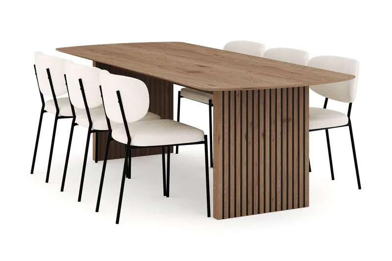Richeto Matgrupp 240 cm med 6 Gemmiano Matstolar, Naturlig finish