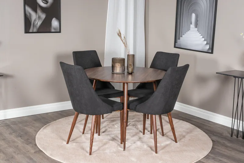 Ridones Matgrupp 100 cm Rund inkl 4 Campomar Stolar - Brun/Svart - Möbler - Bord & matgrupper - Matgrupper