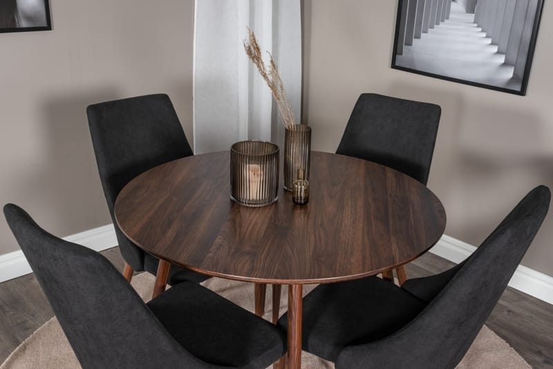 Ridones Matgrupp 100 cm Rund inkl 4 Campomar Stolar - Brun/Svart - Möbler - Bord & matgrupper - Matgrupper