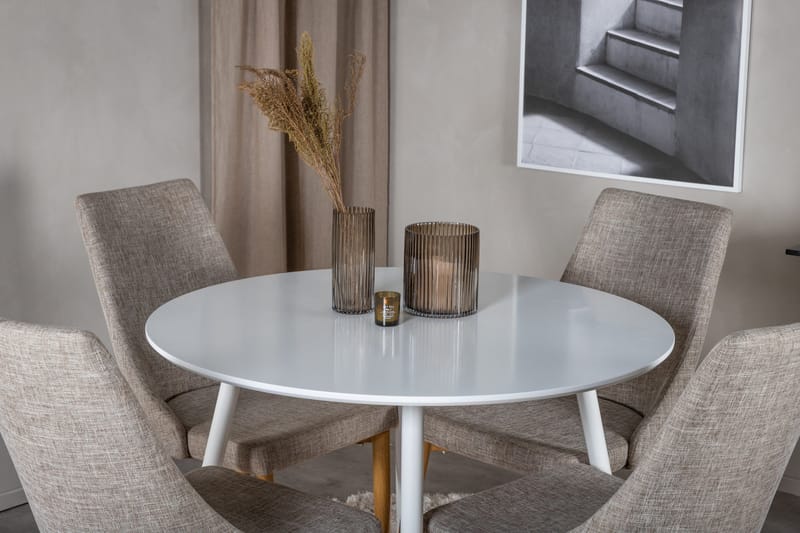 Ridones Matgrupp 100 cm Rund inkl 4 Ludvig Stolar - Vit/Ljusgrå/Ek - Möbler - Bord & matgrupper - Matgrupper