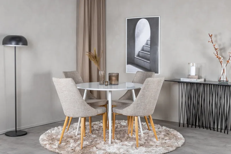 Ridones Matgrupp 100 cm Rund inkl 4 Ludvig Stolar - Vit/Ljusgrå/Ek - Möbler - Bord & matgrupper - Matgrupper