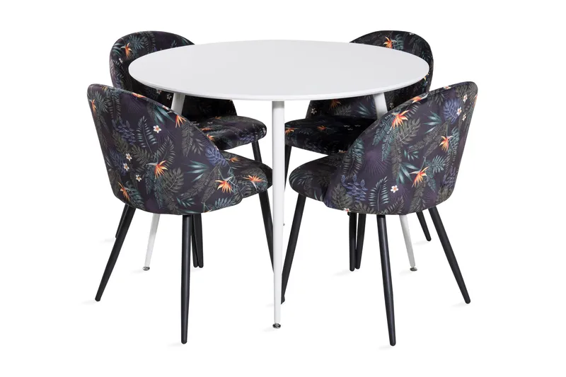 Ridones Matgrupp 100 cm Rund inkl 4 Sedavi Stolar, Vit/Blå/Svart