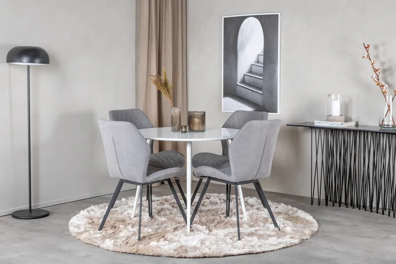 Ridones Matgrupp 100 cm Rund inkl 4 Sumoas Stolar - Vit/Grå/Svart - Möbler - Bord & matgrupper - Matgrupper