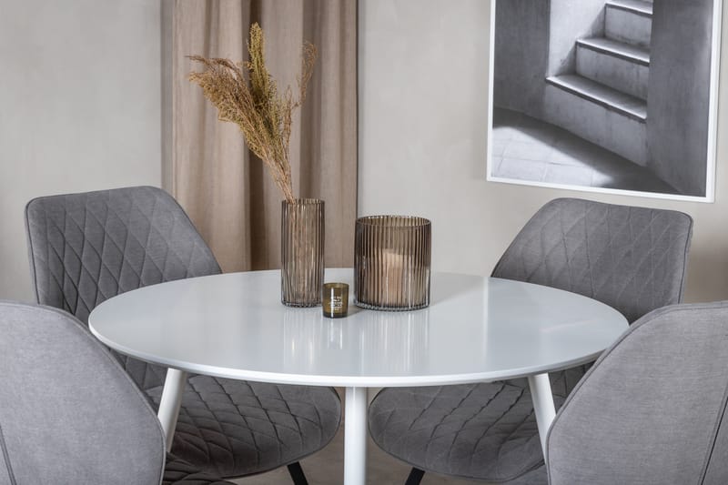 Ridones Matgrupp 100 cm Rund inkl 4 Sumoas Stolar - Vit/Grå/Svart - Möbler - Bord & matgrupper - Matgrupper