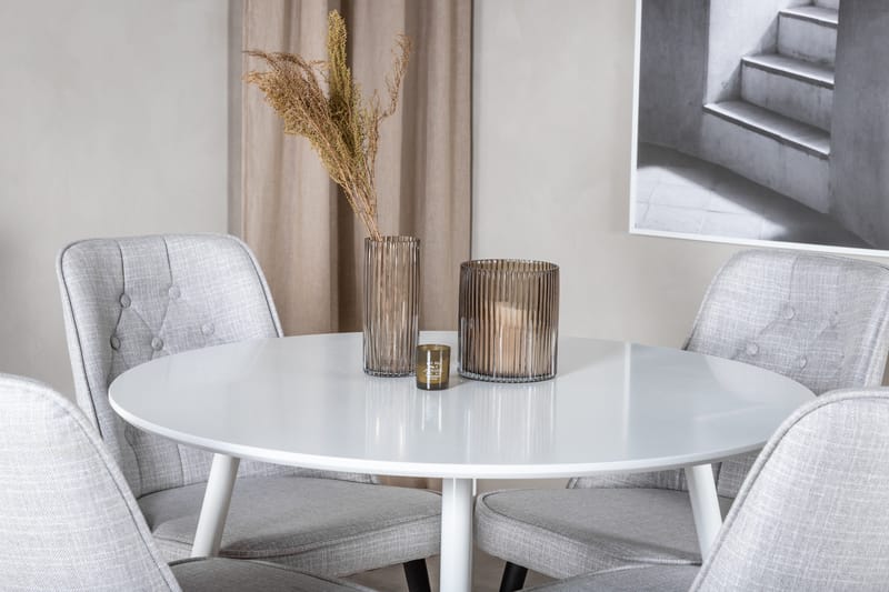 Ridones Matgrupp 100 cm Rund inkl 4 Valera Stolar - Vit/Grå - Möbler - Bord & matgrupper - Matgrupper