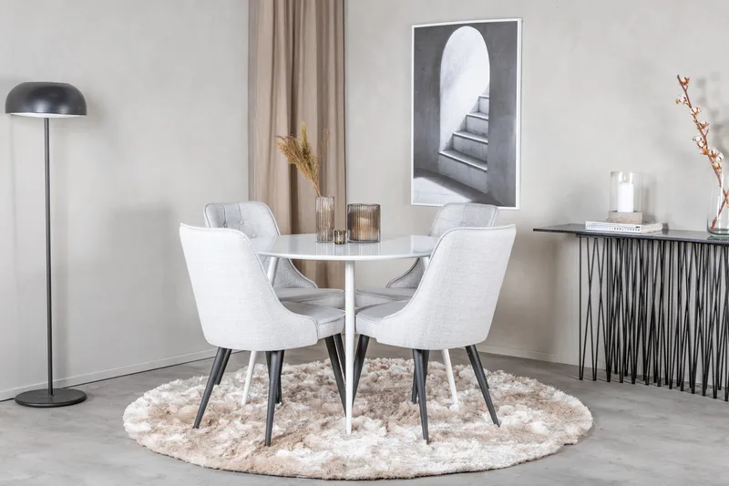 Ridones Matgrupp 100 cm Rund inkl 4 Valera Stolar - Vit/Grå - Möbler - Bord & matgrupper - Matgrupper