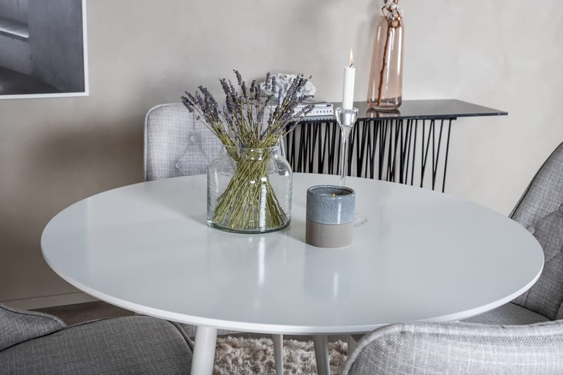 Ridones Matgrupp 100 cm Rund inkl 4 Valera Stolar - Vit/Grå - Möbler - Bord & matgrupper - Matgrupper