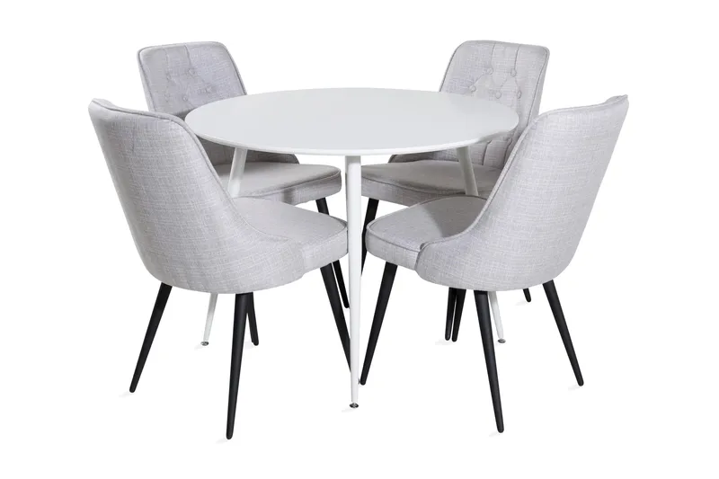 Ridones Matgrupp 100 cm Rund inkl 4 Valera Stolar, Vit/Grå