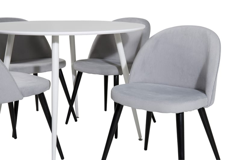 Ridones Matgrupp 100 cm Rund inkl 4 Valeri Manchesterstolar - Vit/Grå - Möbler - Bord & matgrupper - Matgrupper