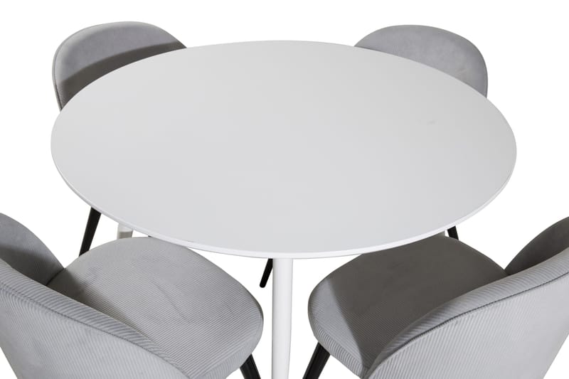 Ridones Matgrupp 100 cm Rund inkl 4 Valeri Manchesterstolar - Vit/Grå - Möbler - Bord & matgrupper - Matgrupper