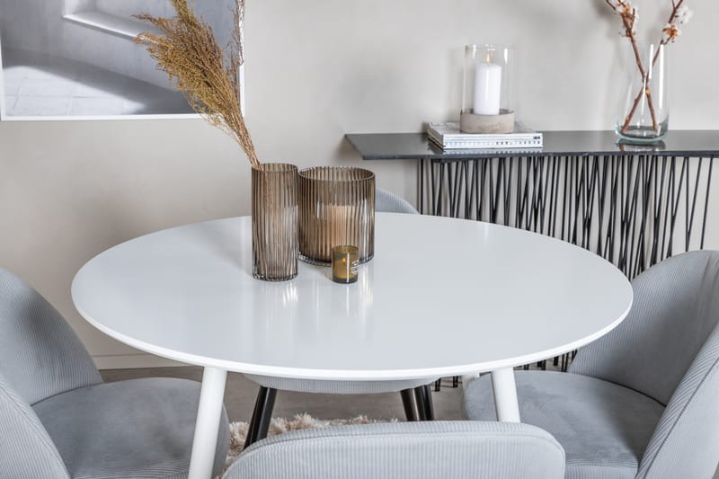 Ridones Matgrupp 100 cm Rund inkl 4 Valeri Manchesterstolar - Vit/Grå - Möbler - Bord & matgrupper - Matgrupper