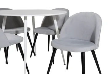 Ridones Matgrupp 100 cm Rund inkl 4 Valeri Manchesterstolar - Vit/Grå - Möbler - Bord & matgrupper - Matgrupper