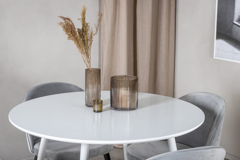 Ridones Matgrupp 100 cm Rund inkl 4 Valerie Sammetsstolar - Vit/Ljusgrå - Möbler - Bord & matgrupper - Matgrupper