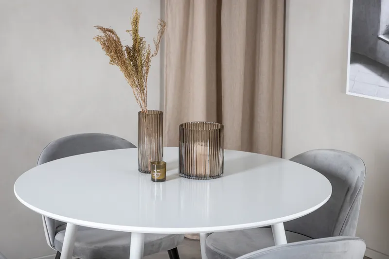 Ridones Matgrupp 100 cm Rund inkl 4 Valerie Sammetsstolar - Vit/Ljusgrå - Möbler - Bord & matgrupper - Matgrupper