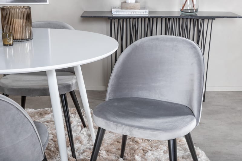 Ridones Matgrupp 100 cm Rund inkl 4 Valerie Sammetsstolar - Vit/Ljusgrå - Möbler - Bord & matgrupper - Matgrupper