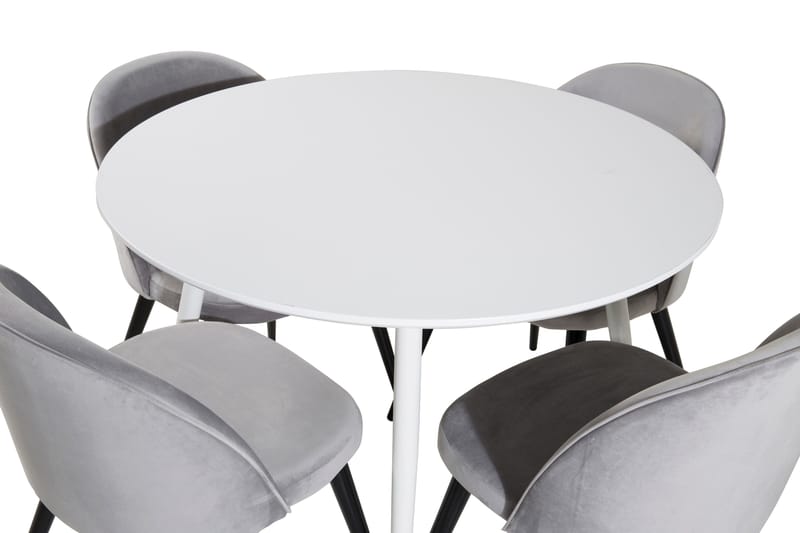 Ridones Matgrupp 100 cm Rund inkl 4 Valerie Sammetsstolar - Vit/Ljusgrå - Möbler - Bord & matgrupper - Matgrupper