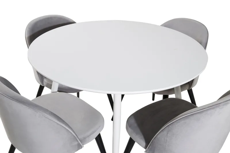 Ridones Matgrupp 100 cm Rund inkl 4 Valerie Sammetsstolar - Vit/Ljusgrå - Möbler - Bord & matgrupper - Matgrupper