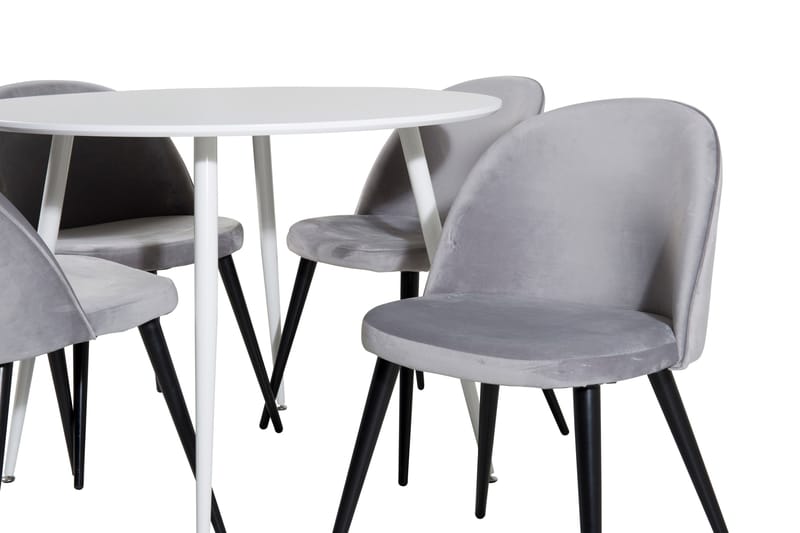 Ridones Matgrupp 100 cm Rund inkl 4 Valerie Sammetsstolar - Vit/Ljusgrå - Möbler - Bord & matgrupper - Matgrupper