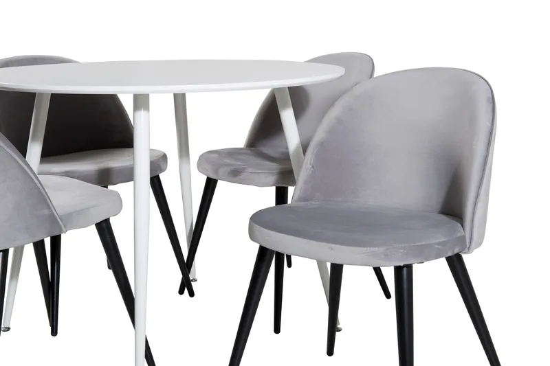 Ridones Matgrupp 100 cm Rund inkl 4 Valerie Sammetsstolar - Vit/Ljusgrå - Möbler - Bord & matgrupper - Matgrupper