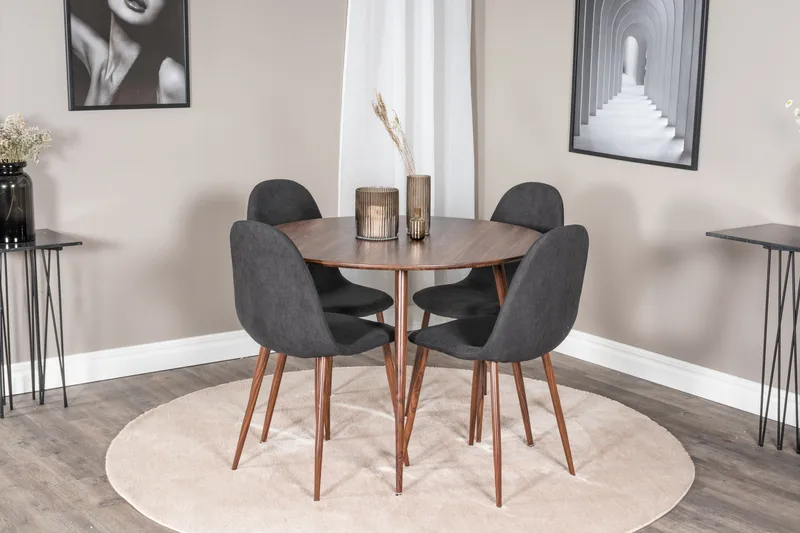 Ridones Matgrupp 100 cm Rund inkl 4 Ypas Stolar - Brun/Svart - Möbler - Bord & matgrupper - Matgrupper