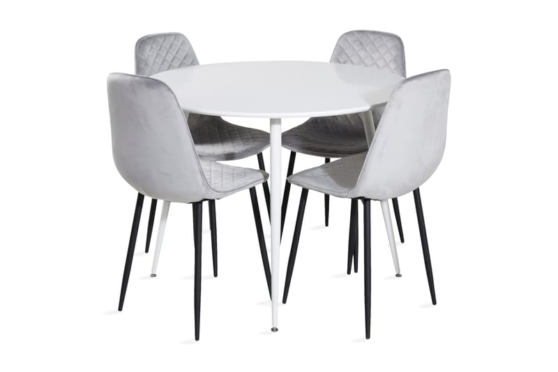Ridones Matgrupp 100 cm Rund inkl 4 Ypas Stolar - Vit/Grå/Svart - Möbler - Bord & matgrupper - Matgrupper