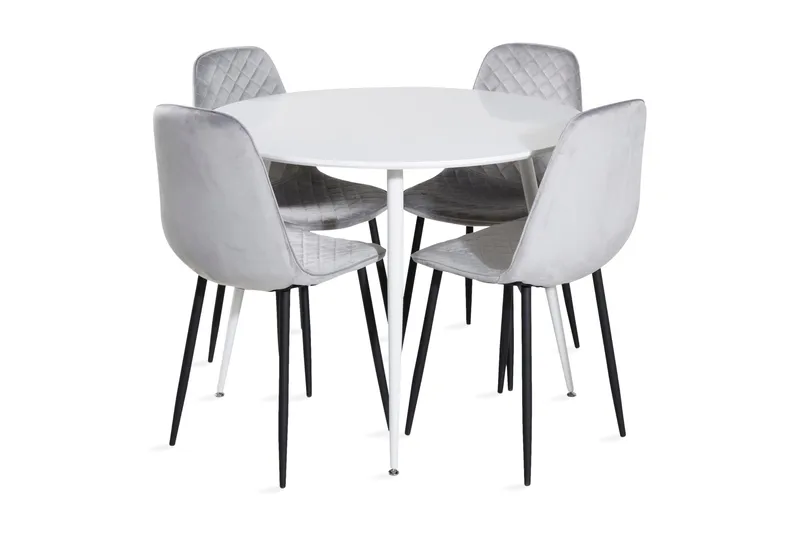 Ridones Matgrupp 100 cm Rund inkl 4 Ypas Stolar, Vit/Grå/Svart