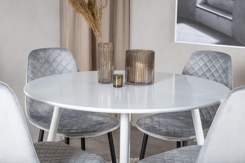 Ridones Matgrupp 100 cm Rund inkl 4 Ypas Stolar - Vit/Grå/Svart - Möbler - Bord & matgrupper - Matgrupper