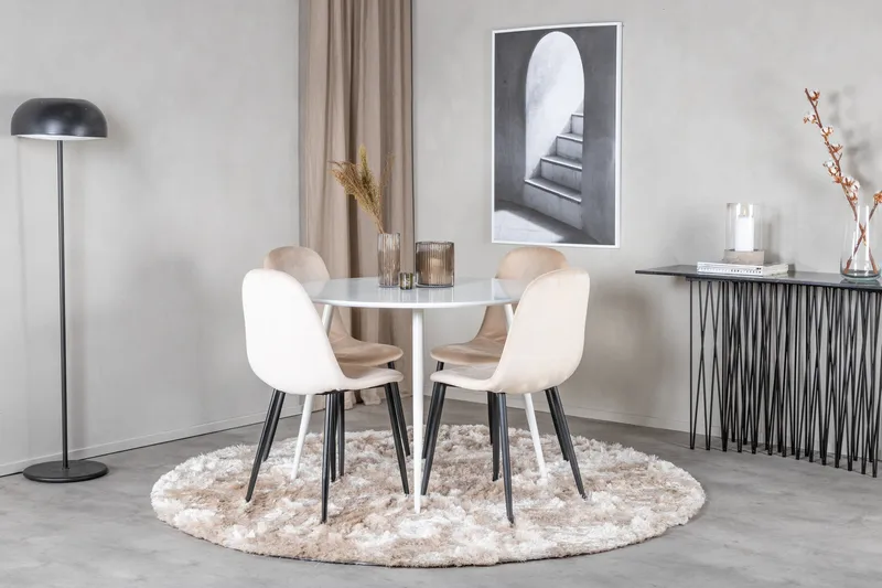 Ridones Matgrupp 100 cm Rund inkl 4 Pontus Stolar - Vit/Svart/Beige - Möbler - Bord & matgrupper - Matgrupper