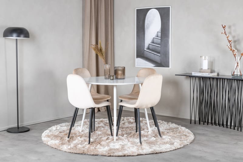 Ridones Matgrupp 100 cm Rund inkl 4 Pontus Stolar - Vit/Svart/Beige - Möbler - Bord & matgrupper - Matgrupper