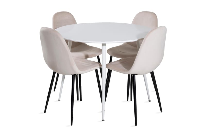 Ridones Matgrupp 100 cm Rund inkl 4 Pontus Stolar - Vit/Svart/Beige - Möbler - Bord & matgrupper - Matgrupper